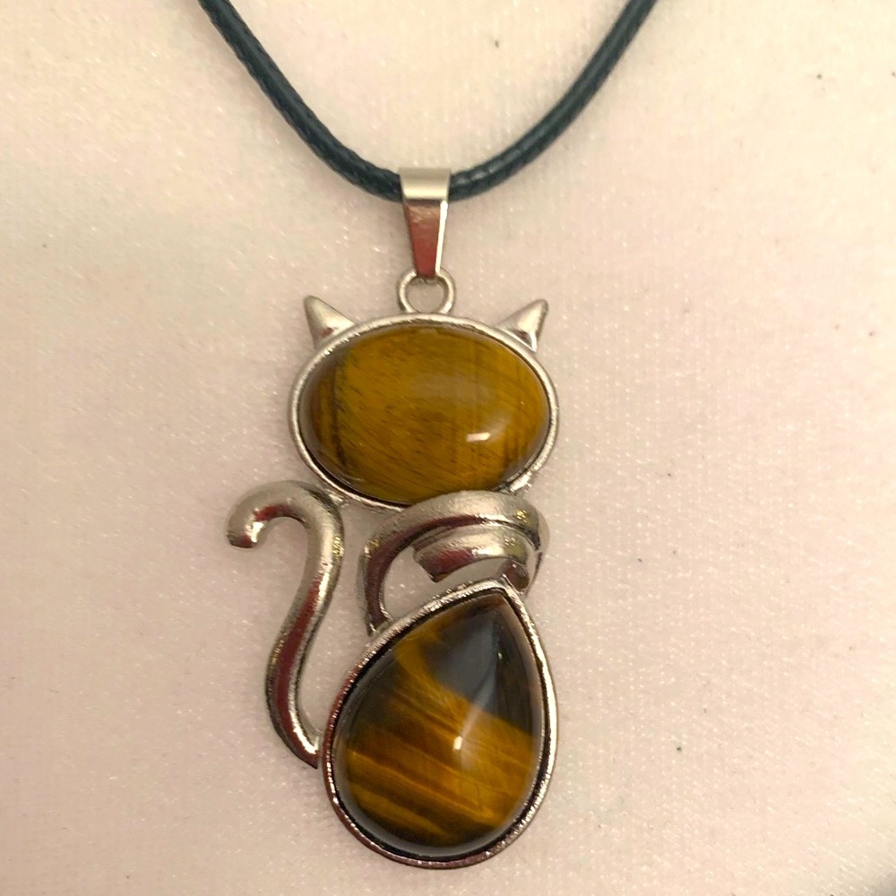 NEW Tigers Eye Stone of Protection Kitty Necklace